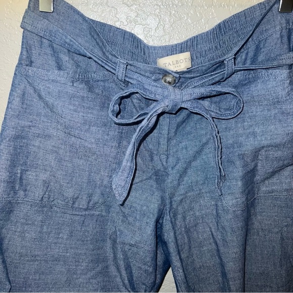Talbots Denim Color Flowy Cropped Pants W/ Elastic Wais - Picture 6 of 7